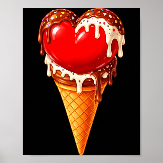 Póster Ice Cream Heart Funny Drip Valentines Day Boys Gir (Frente)