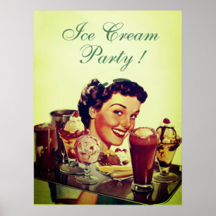 Póster ICE CREAM PARTY Girl with Tray of Ice Creams