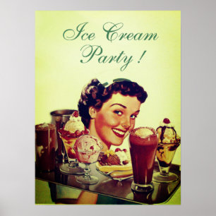 Póster ICE CREAM PARTY Girl with Tray of Ice Creams
