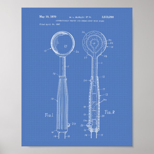 Póster Ice Cream Scoop 1970 Patent Art Blueprint (Frente)