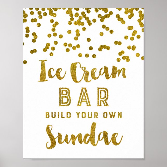 Póster Ice Cream Sundae Bar Sign Gold Confetti (Frente)