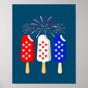 Póster Ice Cream USA Bandera Fuegos artificiales Día de l