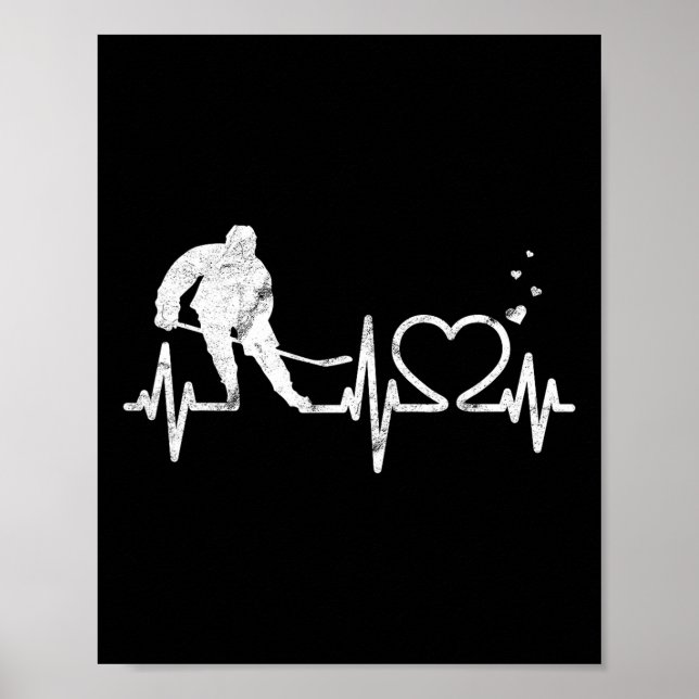 Póster Ice Hockey Heart Valentines Heartbeat Boys Girl Go (Frente)