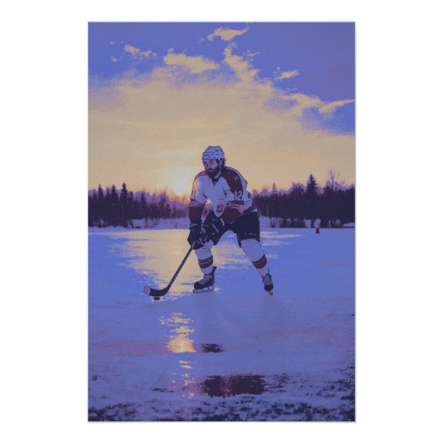Póster Ice Hocky Player al amanecer (Anverso)