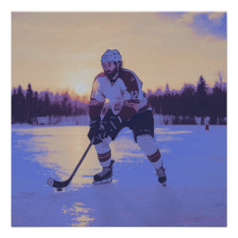 Póster Ice Hocky Player al amanecer