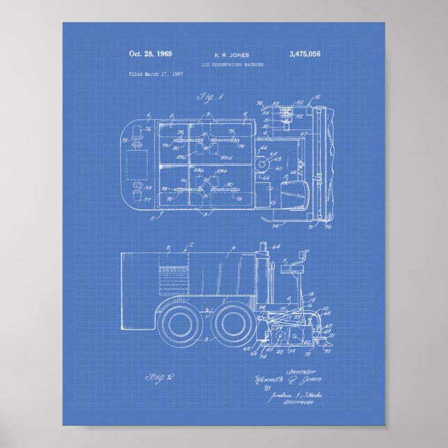 Póster Ice Machine 1969 Patent Art - Blueprint (Frente)