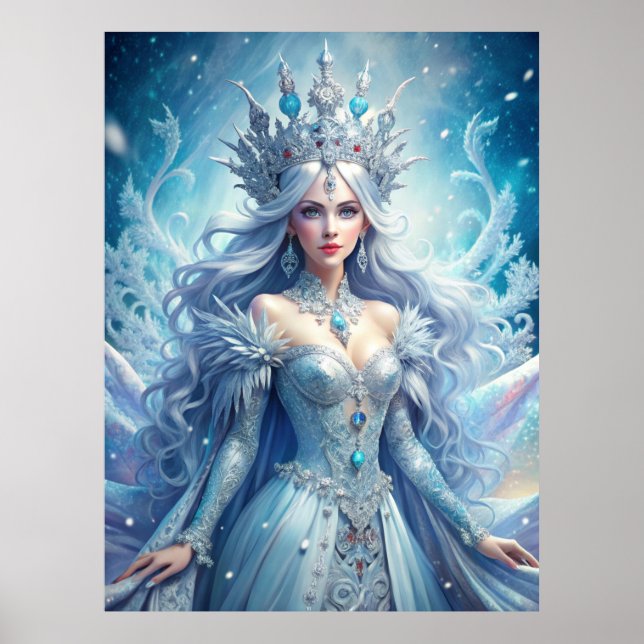 Póster Ice Queen Fantasy – Winter Goddess Portrait Art (Frente)