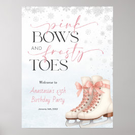 Póster Ice Skating Teen Birthday Welcome Sign - Pink Bow
