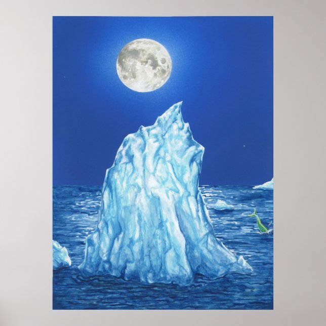 Póster Iceberg de Snowland bajo la luna llena (Frente)
