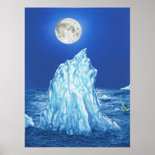 Póster Iceberg de Snowland debajo de la Luna Llena