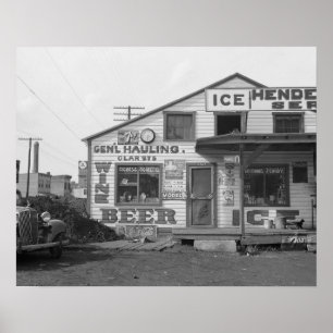 Póster Icehouse y Roadside Store, 1937. Foto de cosecha d