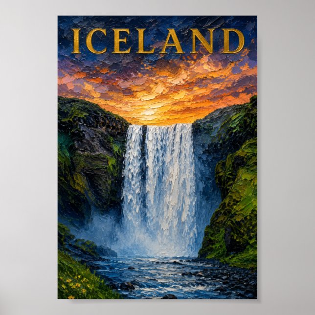 Póster Iceland: Mystic Glow Waterfall Art Souvenir (Frente)