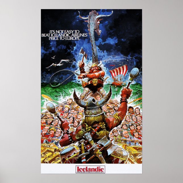 Póster ICELANDIC AIRLINES Vikings Low Fare Europe Retro (Frente)