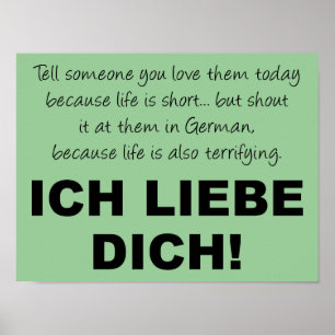 Póster Ich Liebe Dich Te Amo Rótulo Poster gracioso