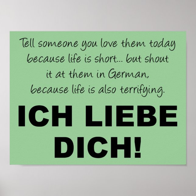 Póster Ich Liebe Dich Te Amo Rótulo Poster gracioso (Frente)