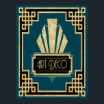 Póster Iconic Art Deco -Teal Black and Gold<br><div class="desc">If you choose to download, Your local Walgreen store makes board posters of your download into different sizes and in various textures at a very good price. Sometimes with a discount. A tip from my US friend. For UK see "Digital Printing" online. I created this very Art Deco Poster in...</div>