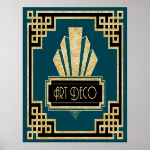 Póster Iconic Art Deco -Teal Black and Gold
