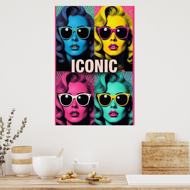 Póster Iconic Pop Star Portraits – Retro 4-Panel Duotone (Cocina)