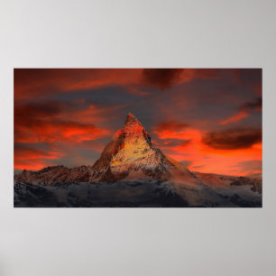 Póster Icónica Matterhorn de montaña alpina al atardecer