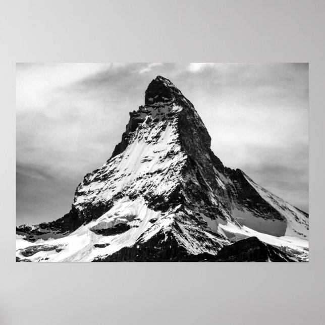Póster Icónica Matterhorn de montaña alpina en negro y bl (Frente)