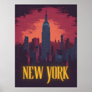 Póster Icónico paisaje urbano de Nueva York - Línea aérea