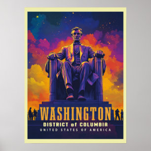 Póster Icónico Washington D.C. con monumento a Lincoln