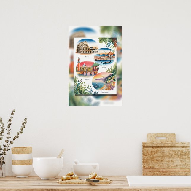 Póster Icónicos monumentos italianos (Cocina)