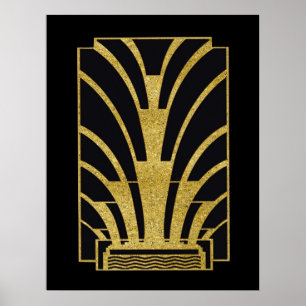 Póster Ícono Art Deco en oro sobre negro