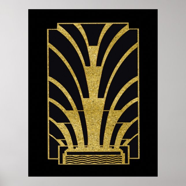 Póster Ícono Art Deco en oro sobre negro (Frente)