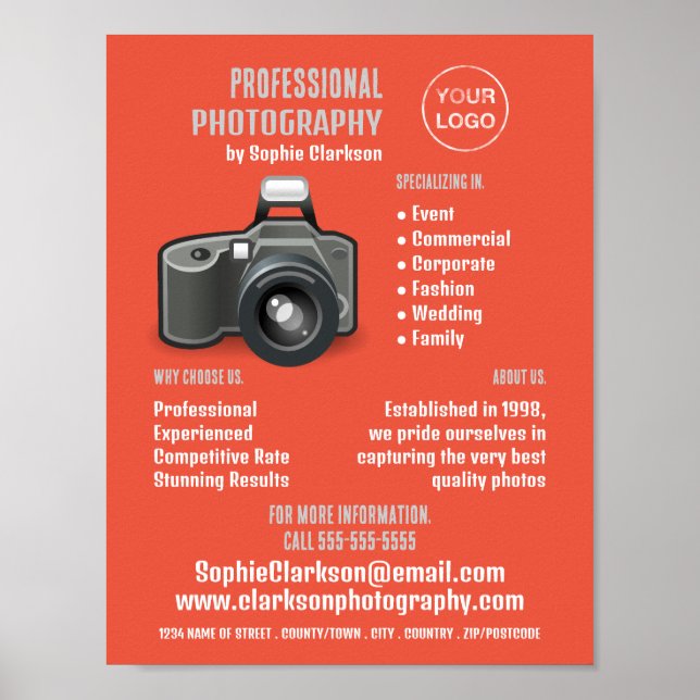 Póster Icono de cámara flash, fotógrafo, alquiler de foto (Frente)