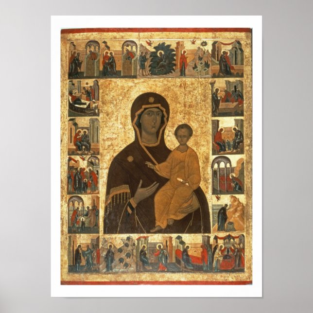 Póster Icono de Hodegetria Virgen de Smolensk, c.1450 (te (Frente)