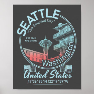 PÓSTER ICONO DE LA CIUDAD DE SEATTLE - VINTAGE DE WASHING