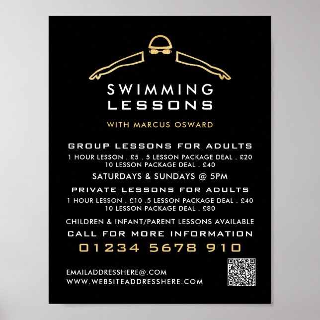 Póster Icono de nadador de Relieve metalizado dorado, anu (Frente)