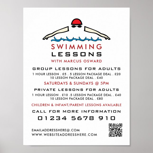 Póster Icono De Natación Rápida, Publicidad De Lección De (Frente)