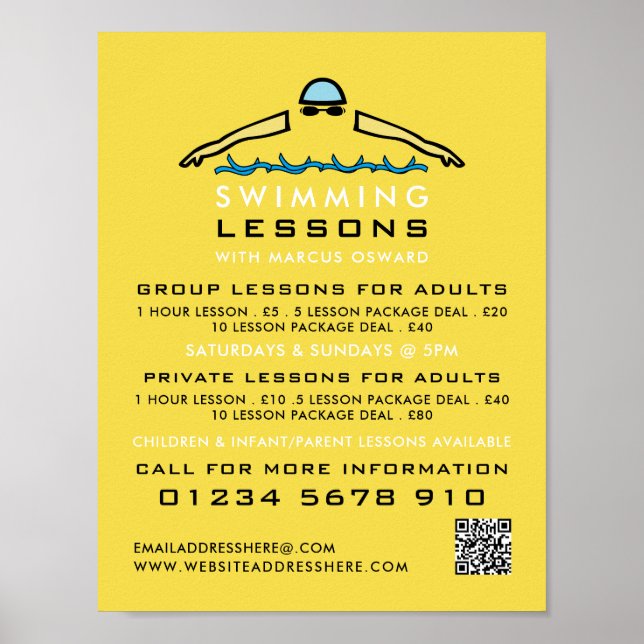 Póster Icono De Natación Rápida, Publicidad De Lección De (Frente)
