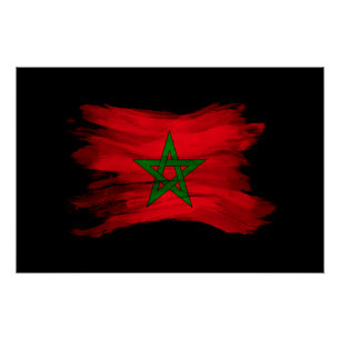 Póster Icono de pincel de bandera de Marruecos, bandera n
