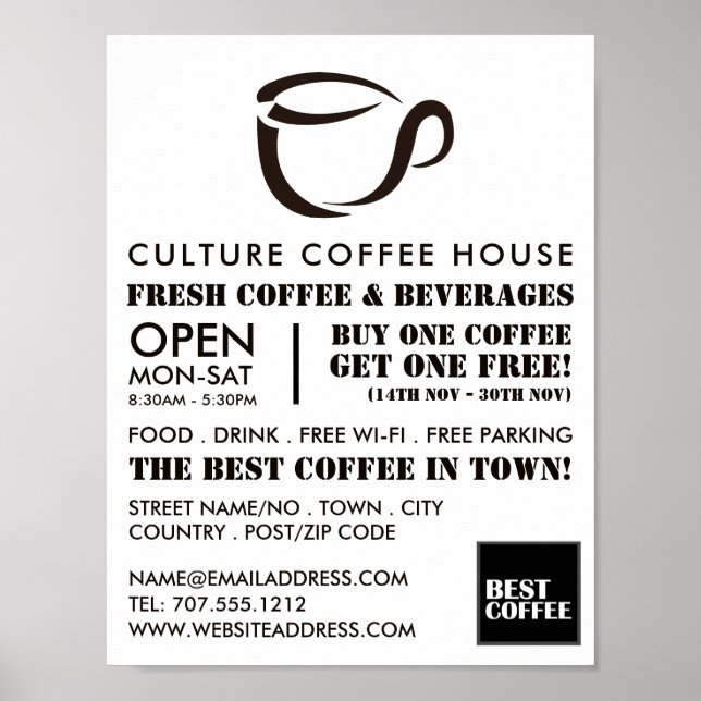 Póster Icono de tazón de café, Barista, Café, Café, Café (Frente)