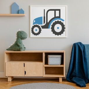 Póster Icono de Tractor Agrícola Azul y Gris
