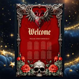 Póster Icono gótico romántico: corazón, rosa, cráneo.