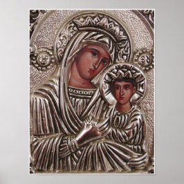 Póster Icono madre e hijo, Madonna y Jesús en plata