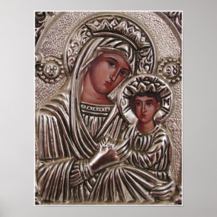 Póster Icono madre e hijo, Madonna y Jesús en plata