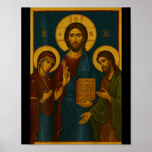 Póster Icono ortodoxo de Cristo, Theotokos y Juan el B