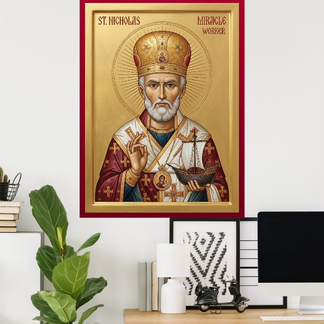 Póster icono ortodoxo de San Nicolás (Oficina en casa)