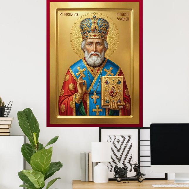 Póster icono ortodoxo de San Nicolás (Oficina en casa)