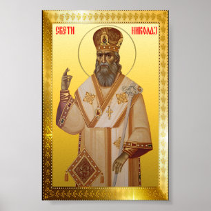 Póster icono ortodoxo de San Nicolás serbio