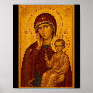 Póster Icono ortodoxo de Theotokos y el niño Jesús Cristo