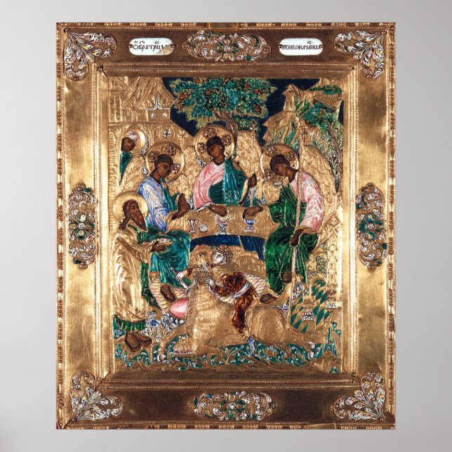 Póster Icono que representa a Abraham y los tres ángeles (Frente)