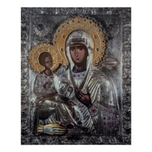 Póster Icono religioso de la Virgen María de las Tres Man
