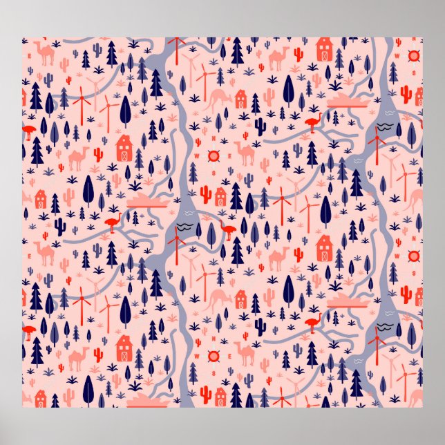 Póster Iconos australianos, patrón decorativo impecable. (Frente)