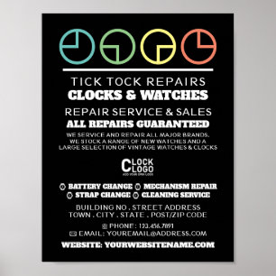 Póster Iconos de cara de reloj, publicidad de horóloga